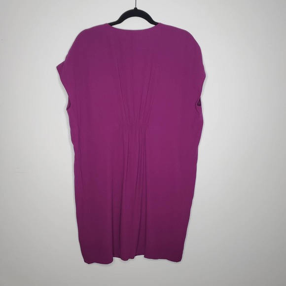 EILEEN FISHER Purple High V-Neck Cap Sleeve Tunic Silk Dress Sz S - Picture 6 of 6